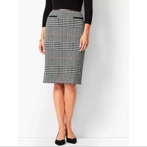 Talbots Sz 6 Black Houndstooth Ponte Faux Leather Trim s Pencil Skirt Wolfstooth